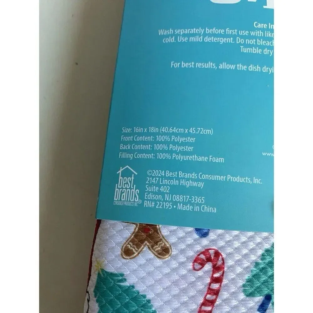 2 Pack Disney Stitch Christmas Dish Drying Mat Santa Hat‎ Gingerbread Candy Cane
